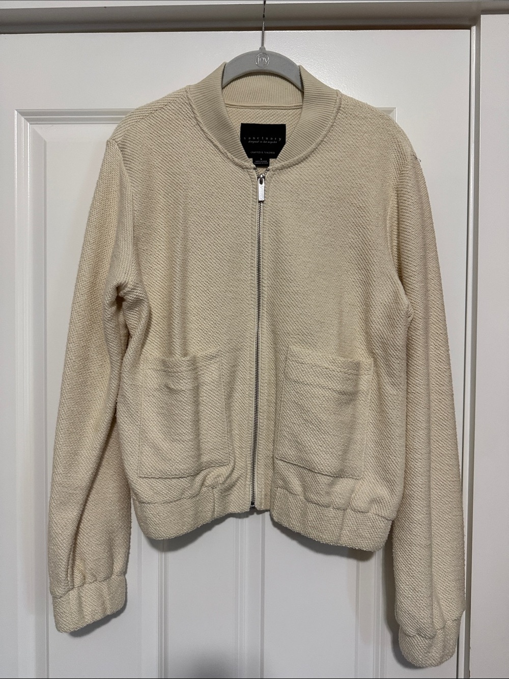 Sanctuary Knit Cream Zip-Front Bomber Jacket